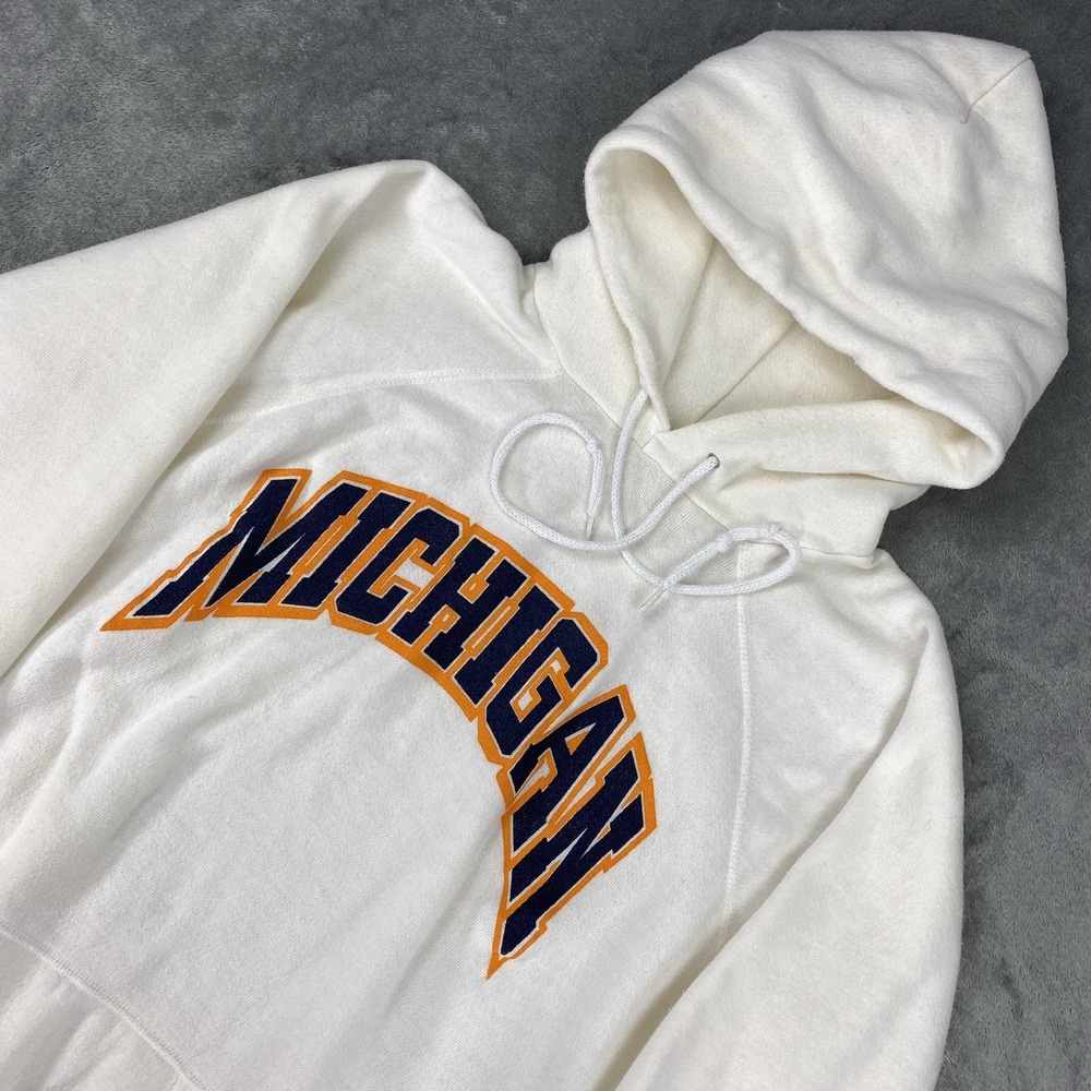 Vintage University of Michigan Hoodie Mens XL Ivory U Of M Wolverines 80s Soffe